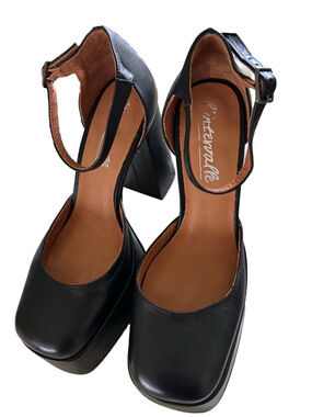 L’Intervalle Black Ankle-Strap Block Heel Pumps Size 40